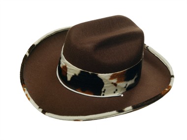 Hoed Texas koe bruin/wit,  (H=14 cm)mt.59