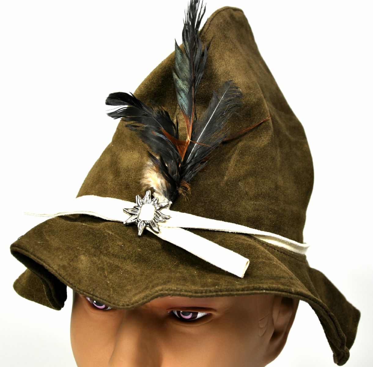 Tyrolean hat Oktoberfest olive green suede at karnevalswierts.com